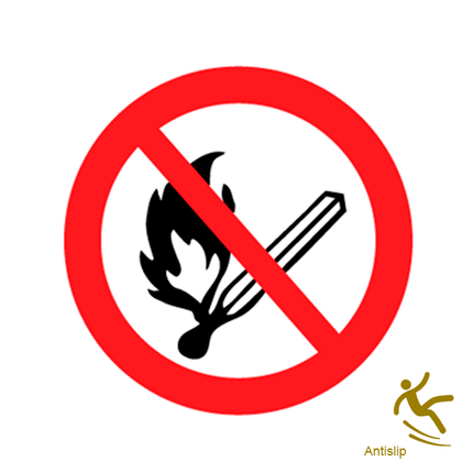 Waarschuwingssticker Open vuur verboden - Vloer/beton - Ø40 cm - R9
